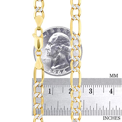 Nuragold 10k Yellow Gold 5.5mm Figaro Chain Link Diamond Cut Pave Two Tone Bracelet, Mens Womens Jewelry 7" 7.5" 8" 8.5" 9"