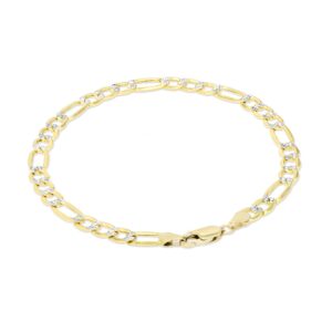 Nuragold 10k Yellow Gold 5.5mm Figaro Chain Link Diamond Cut Pave Two Tone Bracelet, Mens Womens Jewelry 7" 7.5" 8" 8.5" 9"