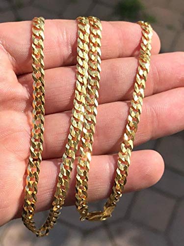 HarlemBling 14k Gold Over Solid 925 Sterling Silver - Men's Ladies Flat Cuban Chain - Made In Italy - 18-30" - 4mm 5mm 6mm 7mm 8mm - Necklace (20, 8mm)