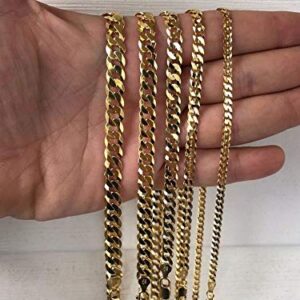 HarlemBling 14k Gold Over Solid 925 Sterling Silver - Men's Ladies Flat Cuban Chain - Made In Italy - 18-30" - 4mm 5mm 6mm 7mm 8mm - Necklace (20, 8mm)