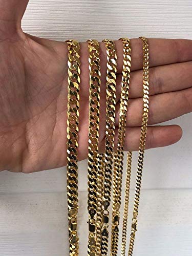 HarlemBling 14k Gold Over Solid 925 Sterling Silver - Men's Ladies Flat Cuban Chain - Made In Italy - 18-30" - 4mm 5mm 6mm 7mm 8mm - Necklace (20, 8mm)