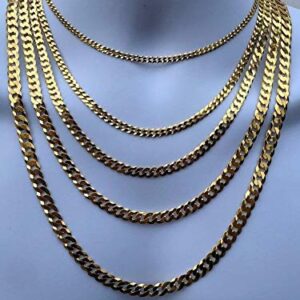 HarlemBling 14k Gold Over Solid 925 Sterling Silver - Men's Ladies Flat Cuban Chain - Made In Italy - 18-30" - 4mm 5mm 6mm 7mm 8mm - Necklace (20, 8mm)