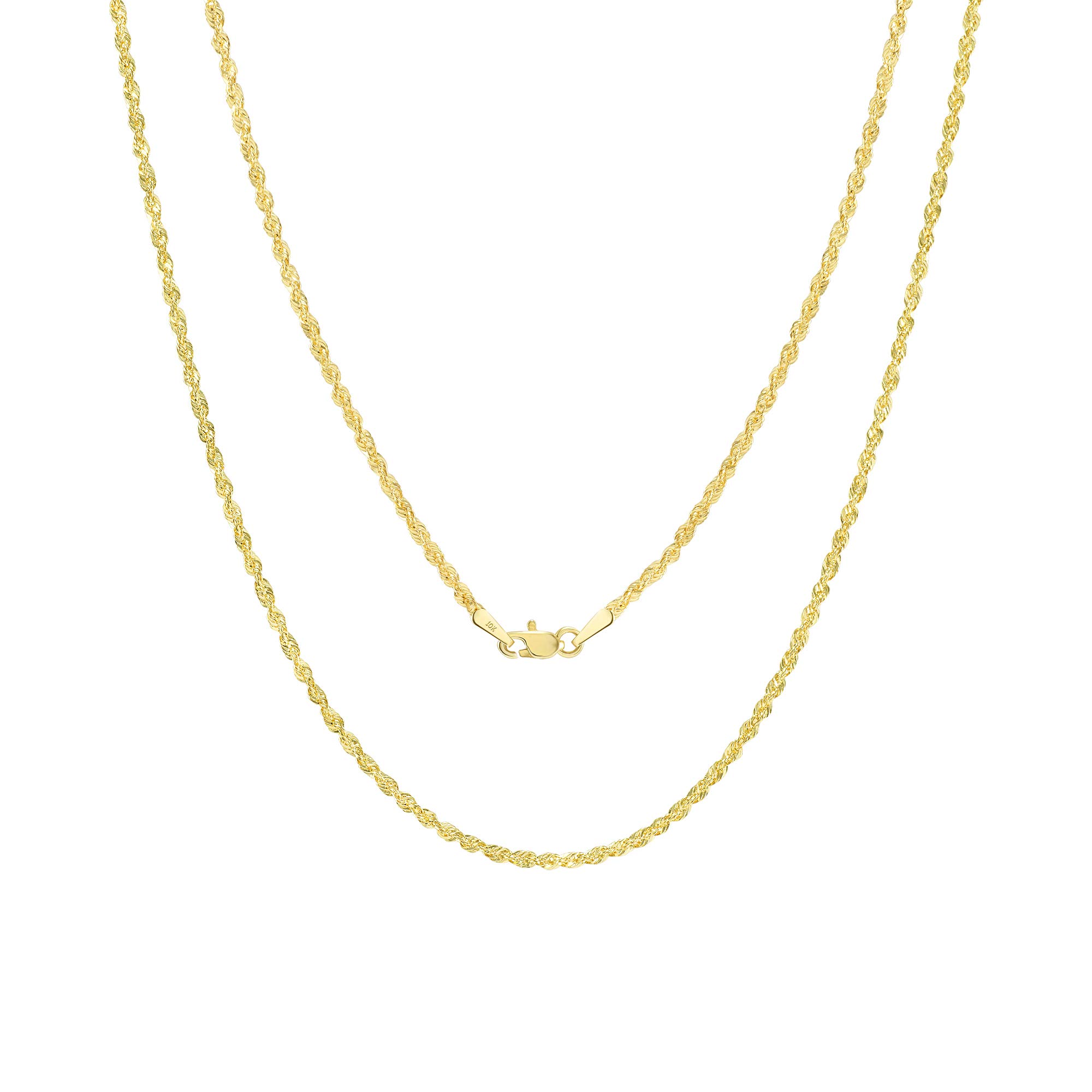 Nuragold 10k Yellow Gold 2mm Diamond Cut Rope Chain Lightweight Necklace, Mens Womens Jewelry 16" 18" 20" 22" 24" 26" 28" 30"