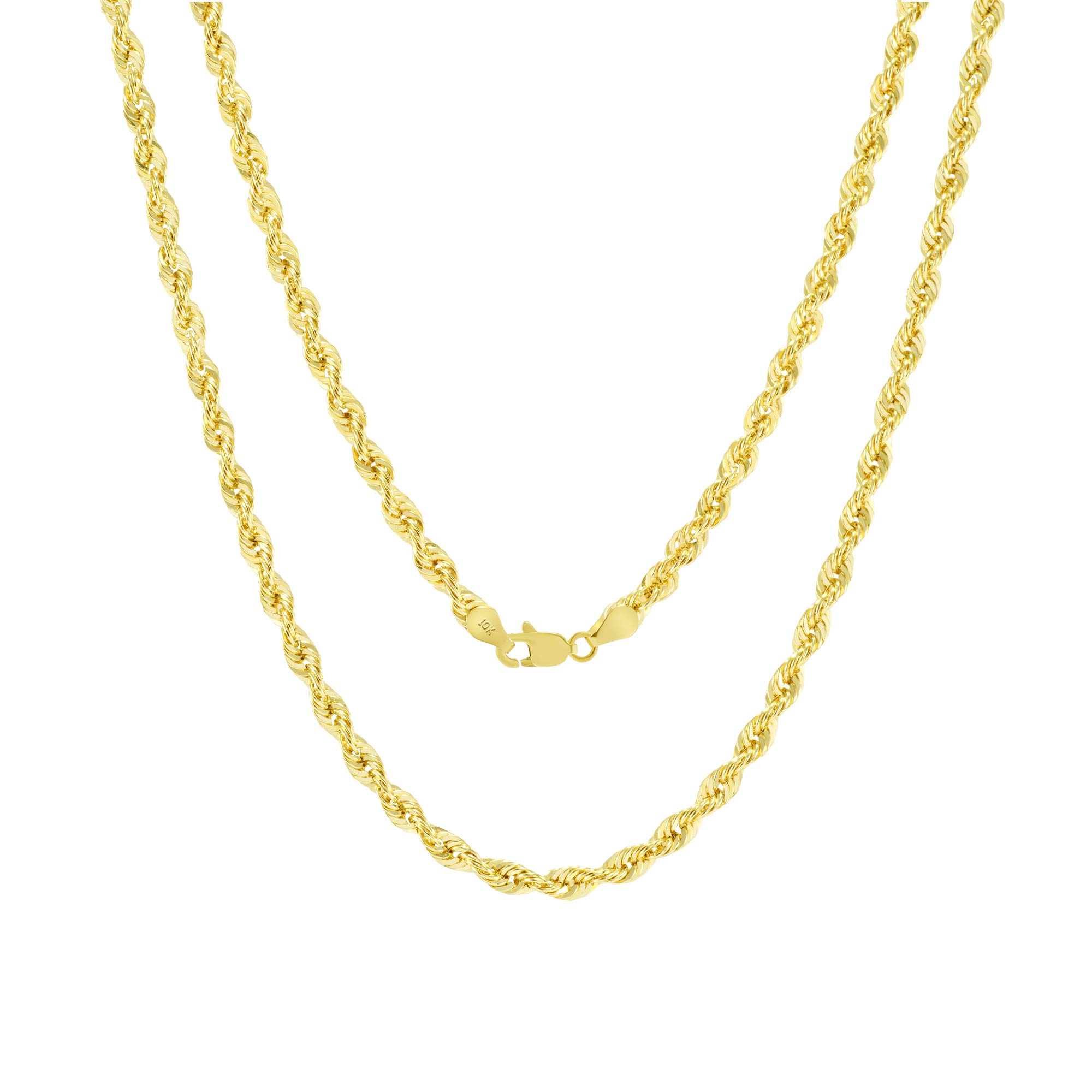 Nuragold 10k Yellow Gold 4mm Diamond Cut Rope Chain Lightweight Necklace, Mens Womens Jewelry 16" 18" 20" 22" 24" 26" 28" 30"