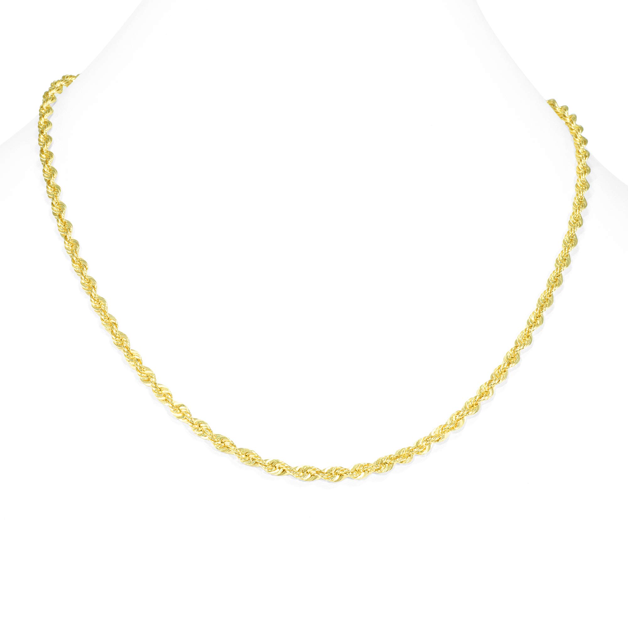 Nuragold 10k Yellow Gold 4mm Diamond Cut Rope Chain Lightweight Necklace, Mens Womens Jewelry 16" 18" 20" 22" 24" 26" 28" 30"