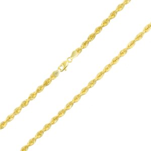 Nuragold 10k Yellow Gold 4mm Diamond Cut Rope Chain Lightweight Necklace, Mens Womens Jewelry 16" 18" 20" 22" 24" 26" 28" 30"