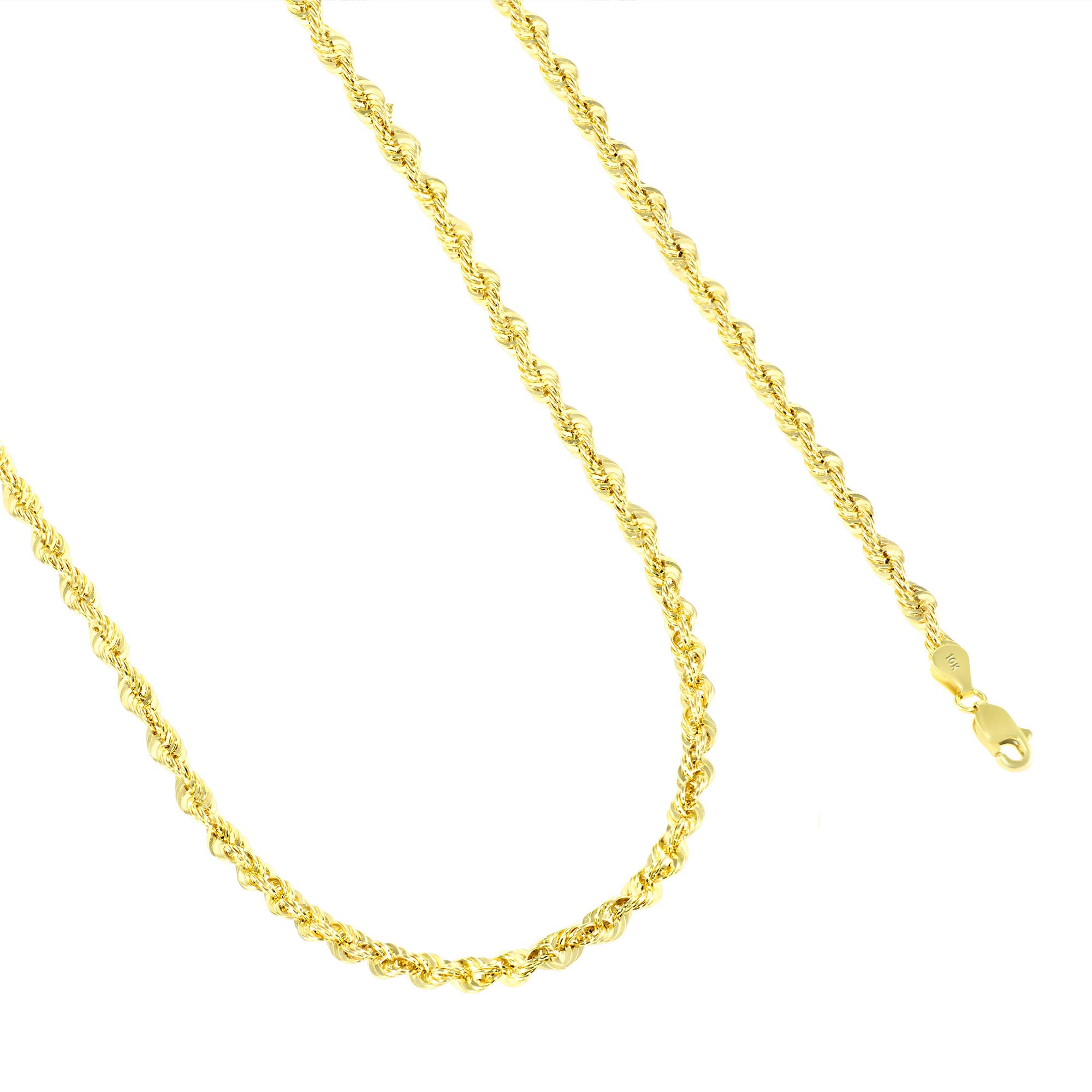 Nuragold 10k Yellow Gold 4mm Diamond Cut Rope Chain Lightweight Necklace, Mens Womens Jewelry 16" 18" 20" 22" 24" 26" 28" 30"