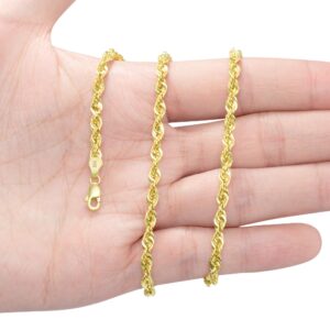 Nuragold 10k Yellow Gold 4mm Diamond Cut Rope Chain Lightweight Necklace, Mens Womens Jewelry 16" 18" 20" 22" 24" 26" 28" 30"