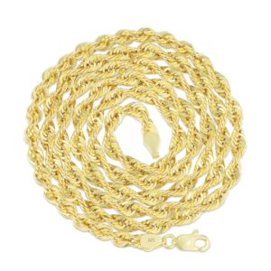 Nuragold 10k Yellow Gold 4mm Diamond Cut Rope Chain Lightweight Necklace, Mens Womens Jewelry 16" 18" 20" 22" 24" 26" 28" 30"