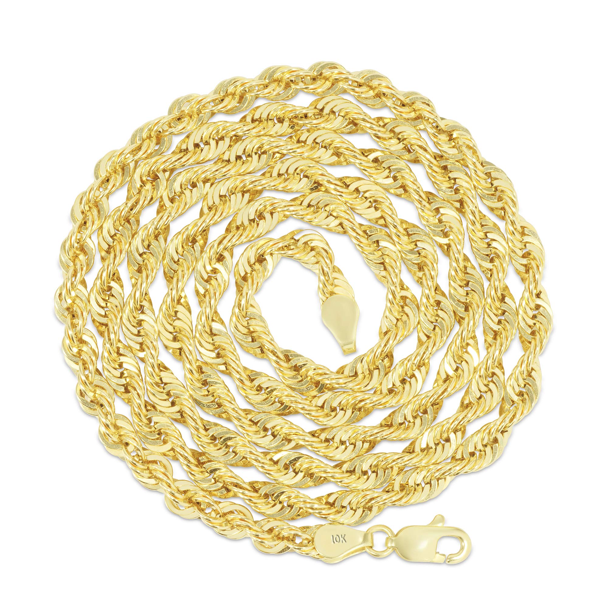 Nuragold 10k Yellow Gold 4mm Diamond Cut Rope Chain Lightweight Necklace, Mens Womens Jewelry 16" 18" 20" 22" 24" 26" 28" 30"