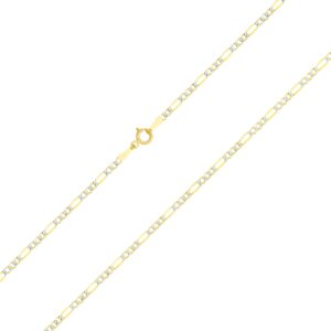 Nuragold 10k Yellow Gold 2mm Figaro Chain Link Diamond Cut Pave Two Tone Pendant Necklace, Womens Mens Jewelry 16" 18" 20" 22" 24"