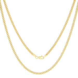 nuragold 14k yellow gold 3mm miami cuban link chain pendant necklace, mens womens jewelry 16" 18" 20" 22" 24" 26" 28" 30"