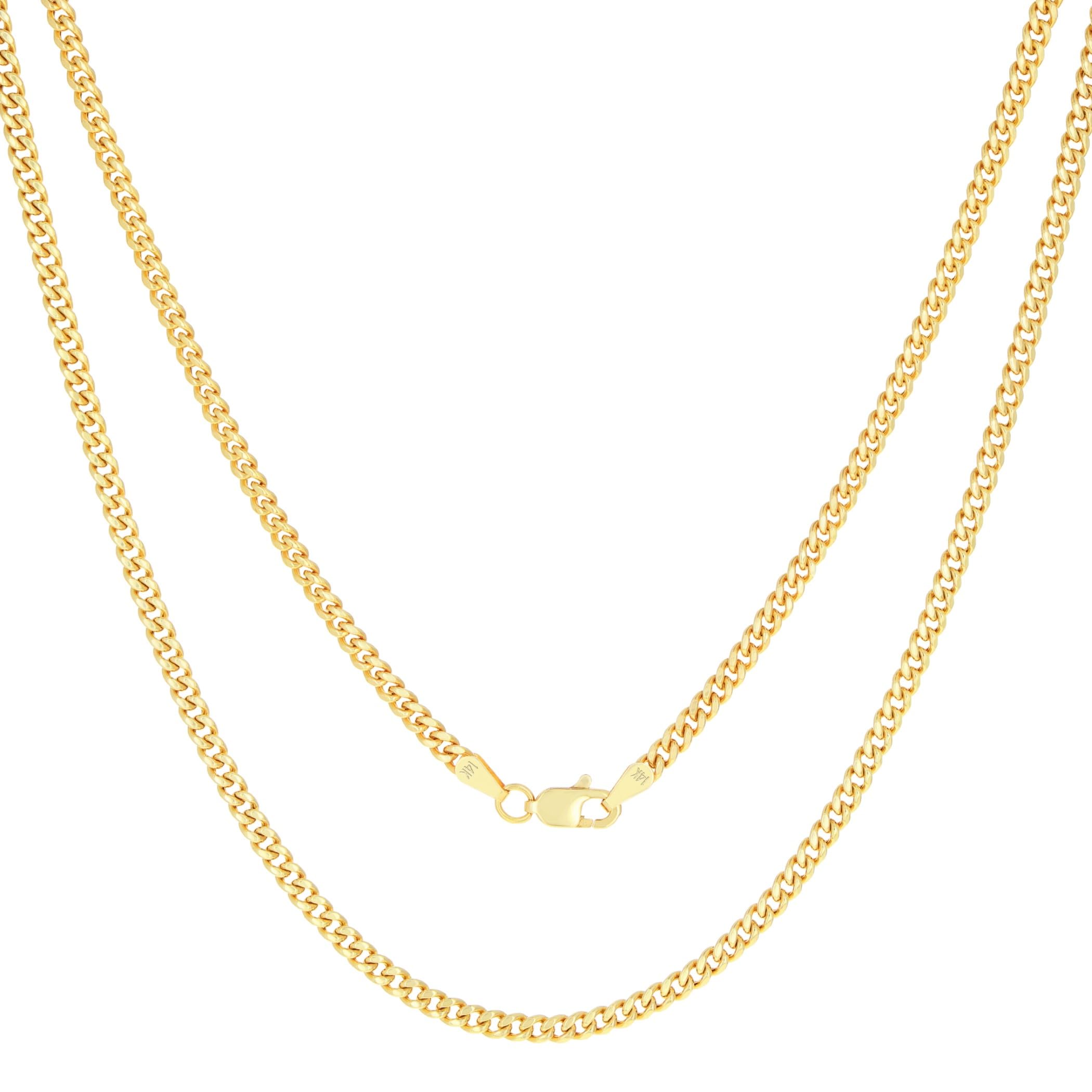 Nuragold 14k Yellow Gold 3mm Miami Cuban Link Chain Pendant Necklace, Mens Womens Jewelry 16" 18" 20" 22" 24" 26" 28" 30"