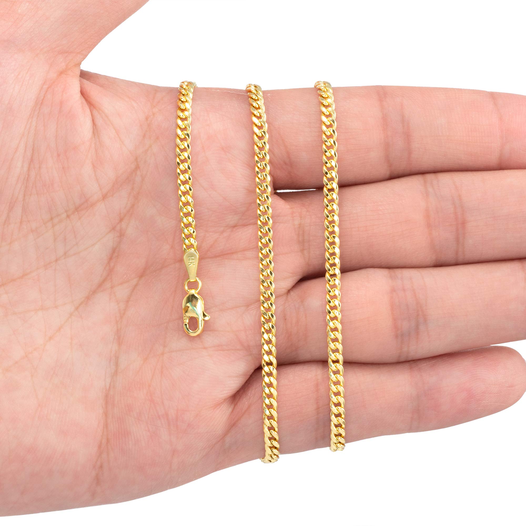 Nuragold 14k Yellow Gold 3mm Miami Cuban Link Chain Pendant Necklace, Mens Womens Jewelry 16" 18" 20" 22" 24" 26" 28" 30"