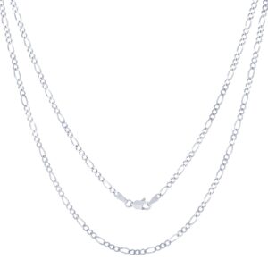 Nuragold 10k White Gold 2.75mm Solid Figaro Chain Link Pendant Necklace, Mens Womens Jewelry 16" 18" 20" 22" 24" 26"