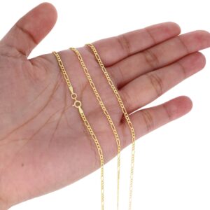 Nuragold 10k Yellow Gold 2mm Figaro Chain Link Pendant Necklace, Womens Mens Jewelry 16" 18" 20" 22" 24" 26"