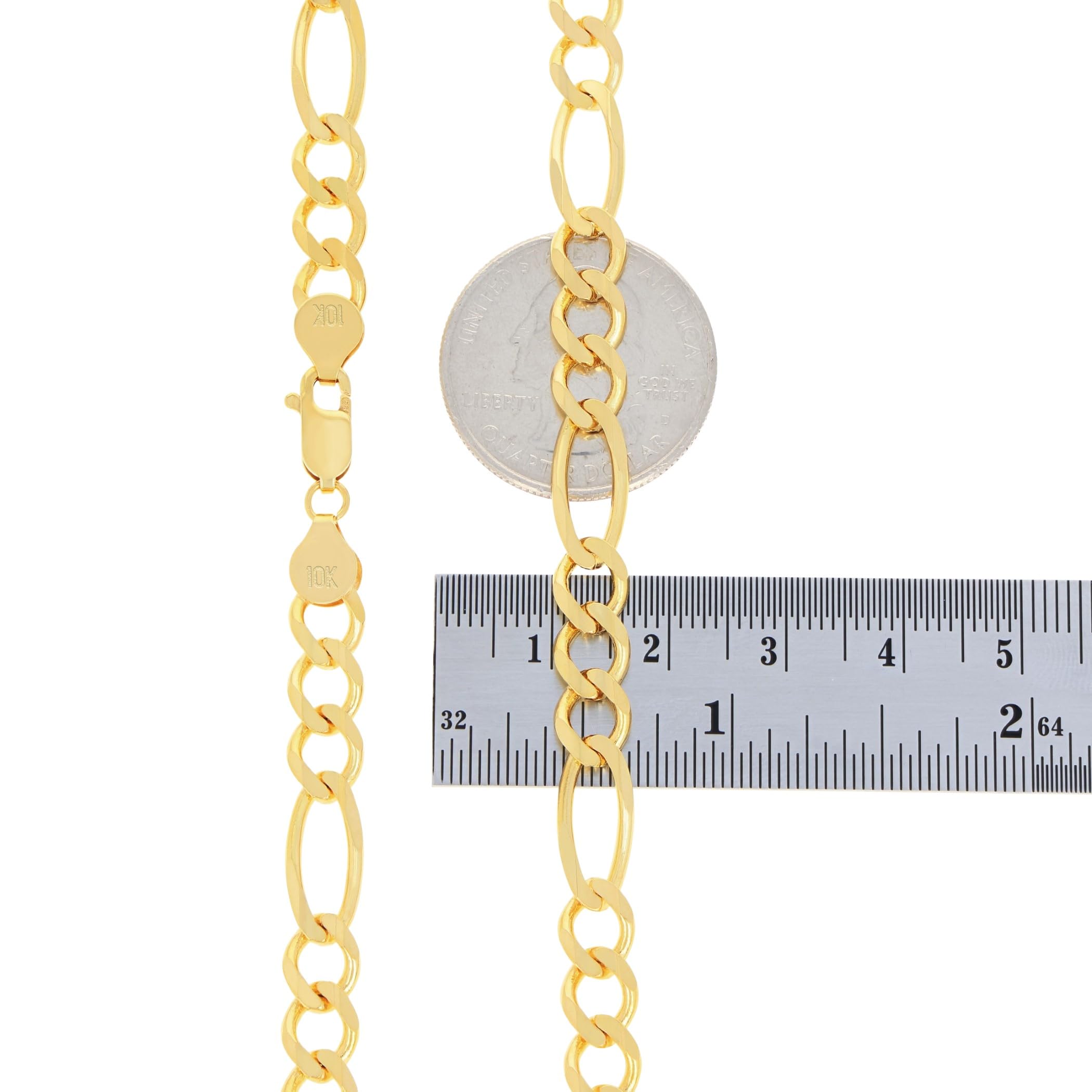 Nuragold 10k Yellow Gold 6.5mm Solid Figaro Chain Link Bracelet, Mens Womens Jewelry 7" 7.5" 8" 8.5" 9"