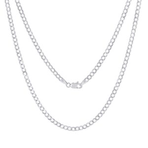 nuragold 10k white gold 3mm solid cuban link chain curb pendant necklace, mens womens jewelry 16" 18" 20" 22" 24" 26" 28" 30"