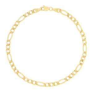 nuragold 10k yellow gold 4.5mm figaro chain link bracelet, womens mens jewelry 7" 7.5" 8" 8.5" 9"