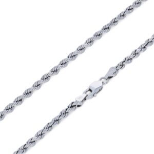 Nuragold 10k White Gold 3mm Rope Chain Diamond Cut Pendant Necklace, Mens Womens Jewelry 16" 18" 20" 22" 24" 26" 28" 30"