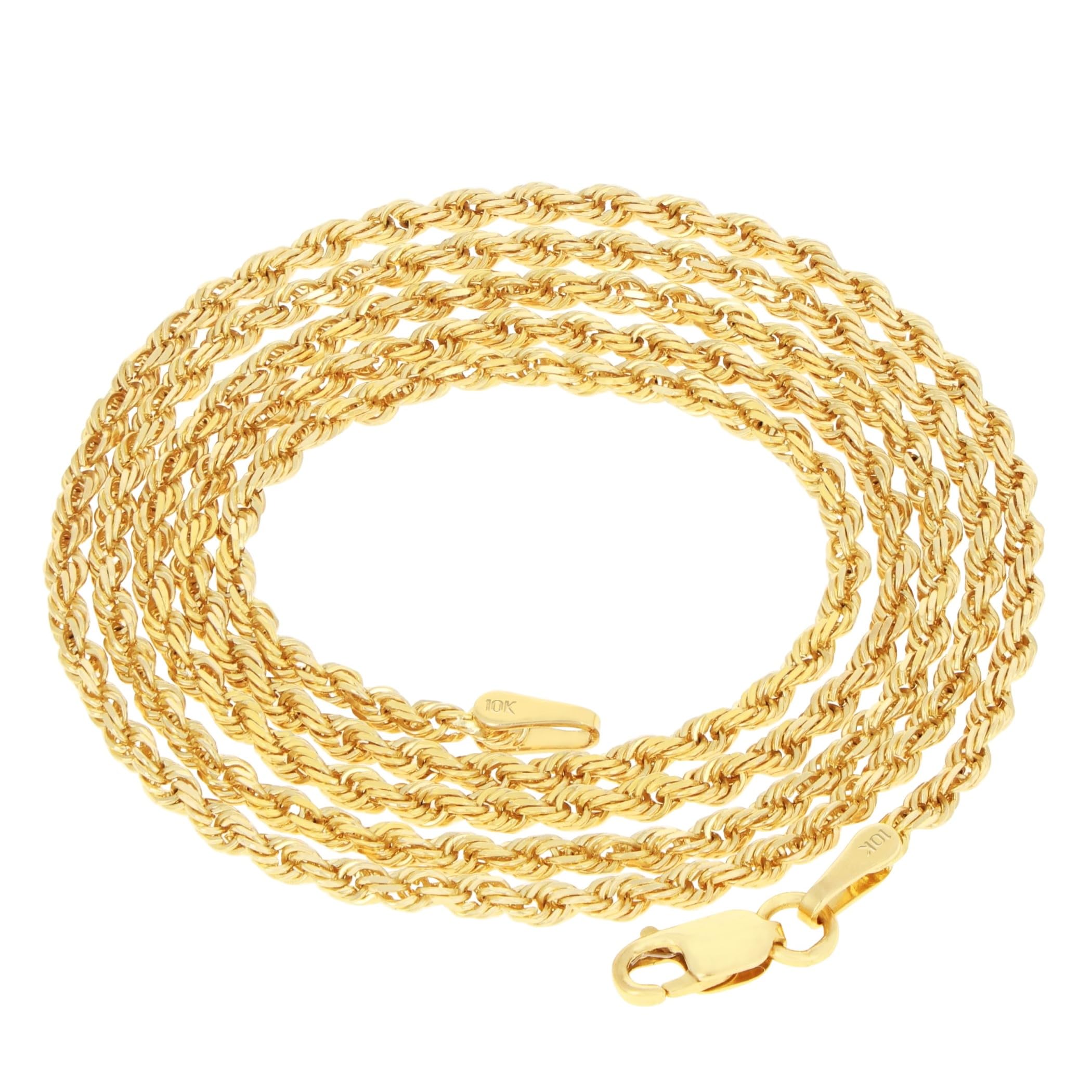 Nuragold 10k Yellow Gold 2mm Solid Rope Chain Diamond Cut Pendant Necklace, Mens Womens Jewelry 16" 18" 20" 22" 24" 26" 28" 30"