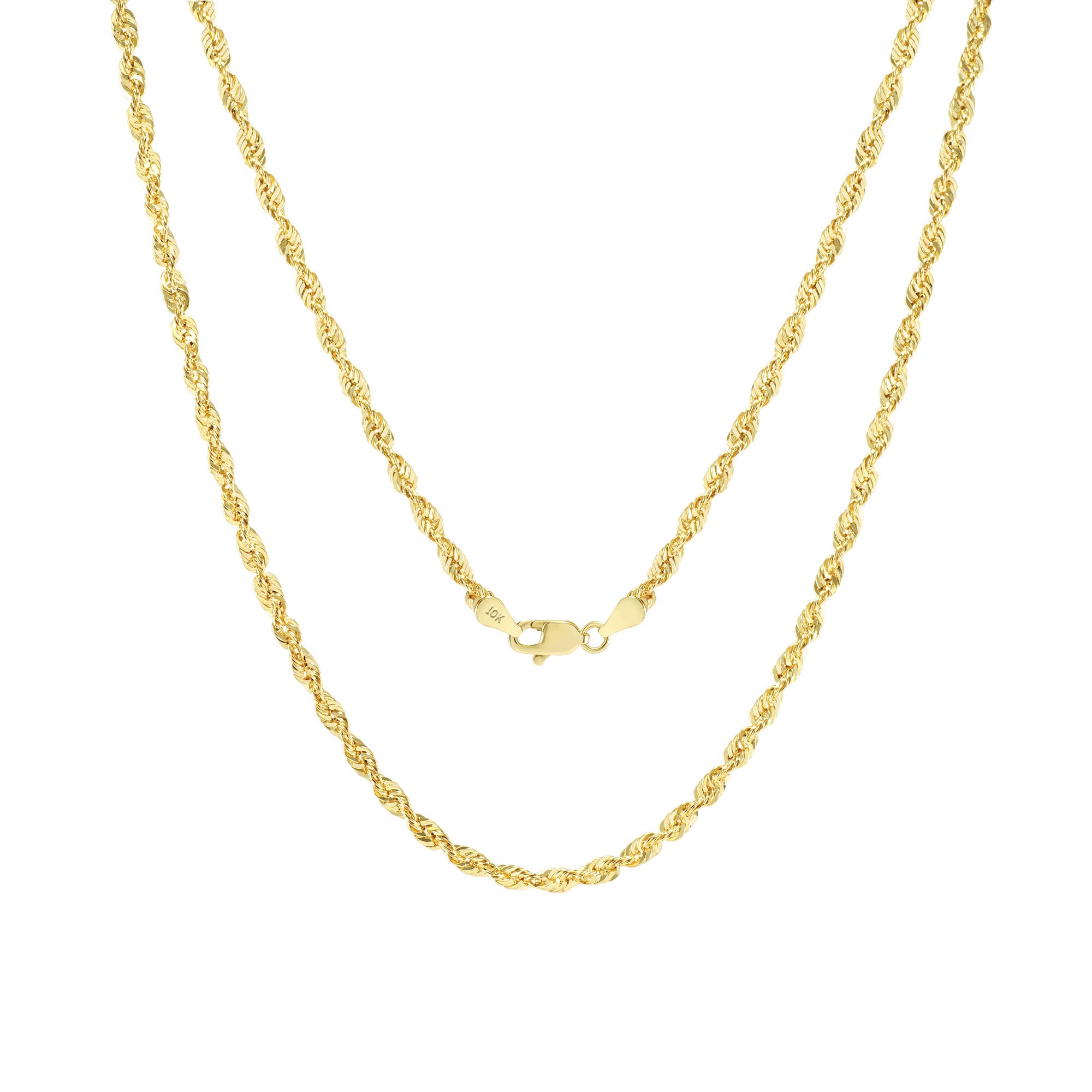 Nuragold 10k Yellow Gold 3mm Diamond Cut Rope Chain Lightweight Necklace, Mens Womens Jewelry 16" 18" 20" 22" 24" 26" 28" 30"