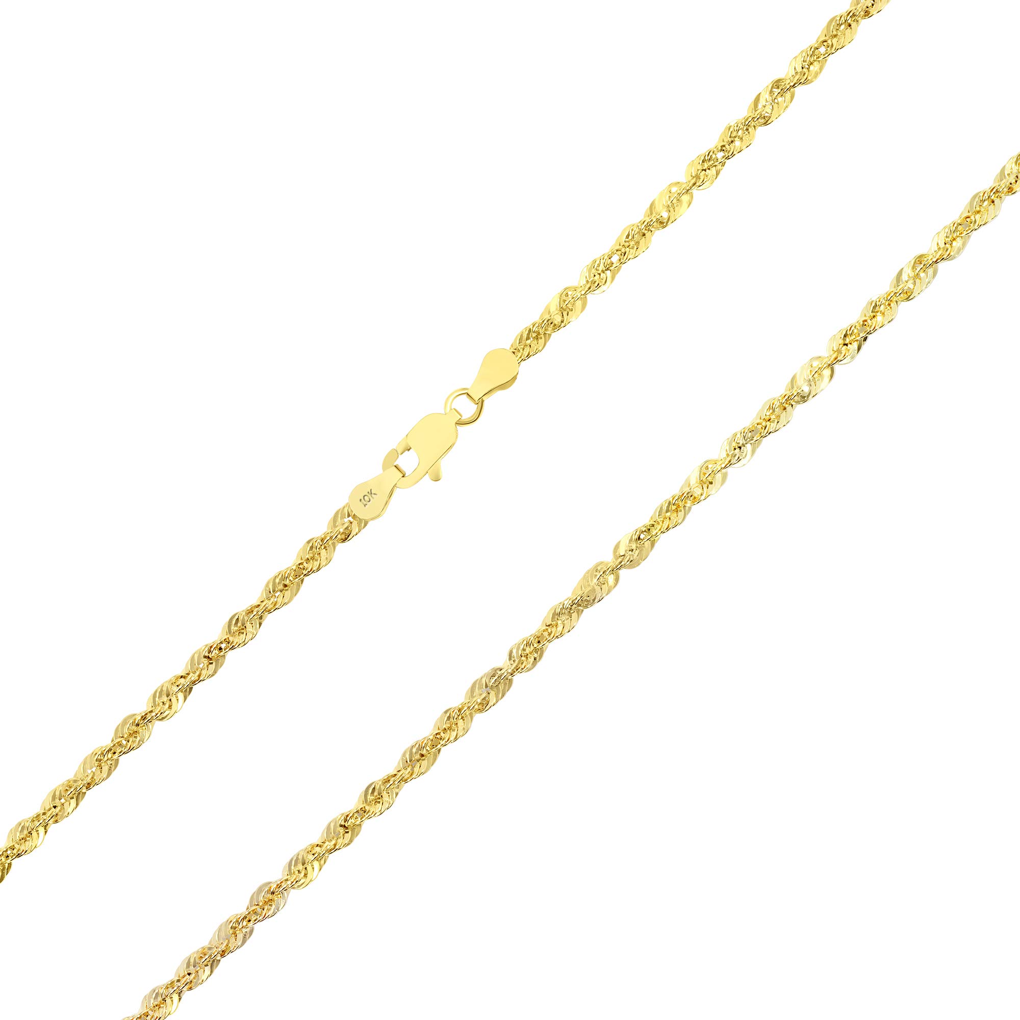 Nuragold 10k Yellow Gold 3mm Diamond Cut Rope Chain Lightweight Necklace, Mens Womens Jewelry 16" 18" 20" 22" 24" 26" 28" 30"