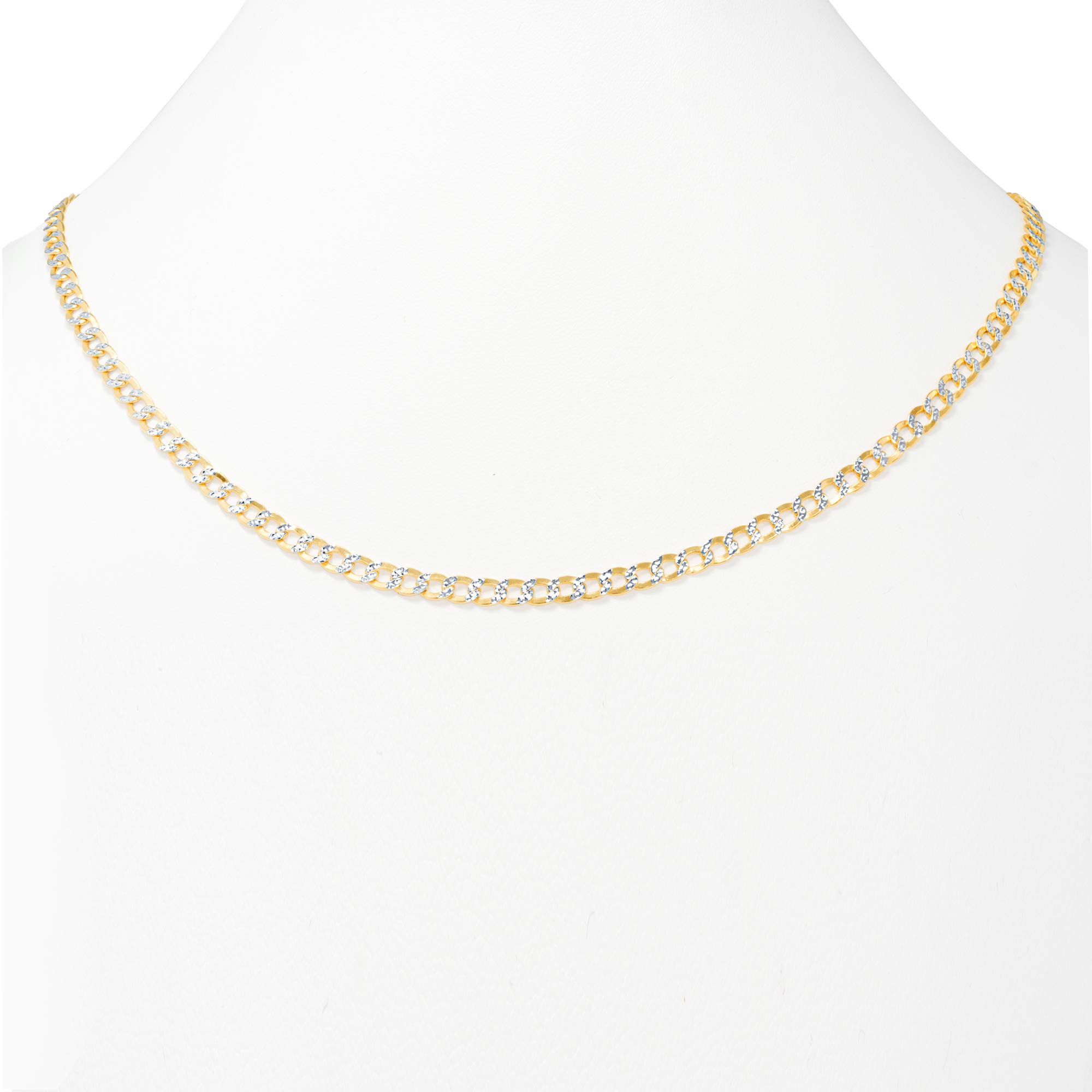 Nuragold 14k Yellow Gold 4.5mm Cuban Chain Curb Link Diamond Cut Pave Two Tone Pendant Necklace, Mens Womens Jewelry 16" 18" 20" 22" 24" 26"