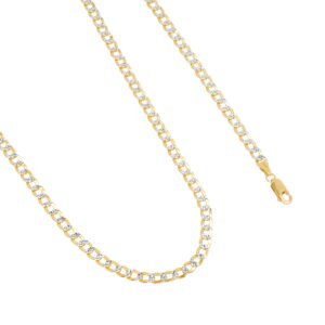 Nuragold 14k Yellow Gold 4.5mm Cuban Chain Curb Link Diamond Cut Pave Two Tone Pendant Necklace, Mens Womens Jewelry 16" 18" 20" 22" 24" 26"