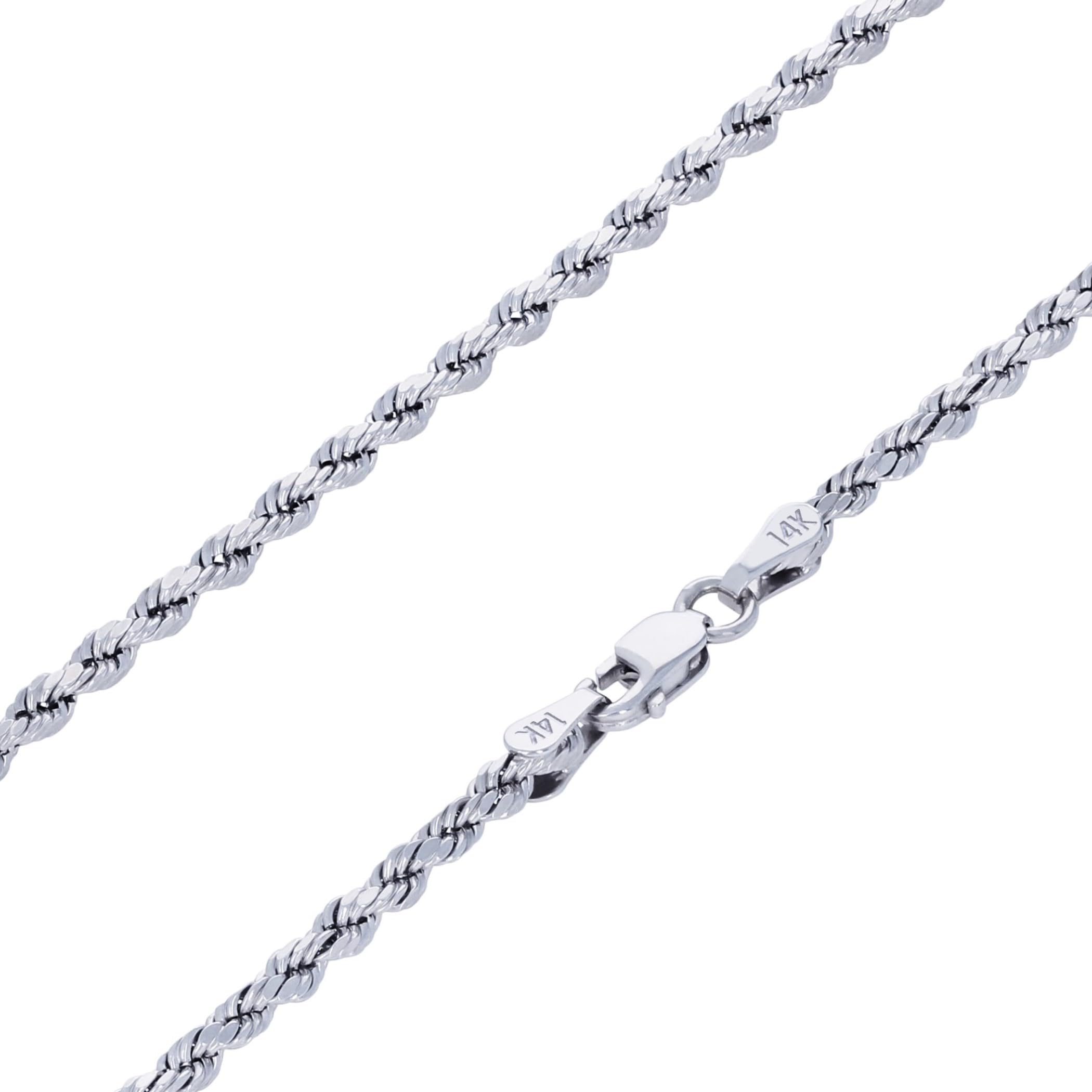 Nuragold 14k White Gold 2.5mm Rope Chain Diamond Cut Pendant Necklace, Mens Womens Jewelry 14" 16" 18" 20" 22" 24" 26" 28" 30"