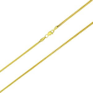 nuragold 14k yellow gold 2mm franco chain box square wheat pendant necklace, mens womens jewelry 16" 18" 20" 22" 24"