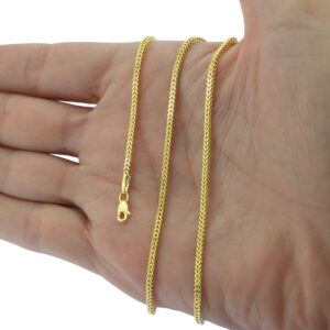 Nuragold 14k Yellow Gold 2mm Franco Chain Box Square Wheat Pendant Necklace, Mens Womens Jewelry 16" 18" 20" 22" 24"