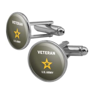 U.S. Army Veteran Logo Round Cufflink Set Silver Color