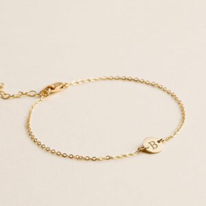 18K Gold Plated Stainless Steel Initial Bracelet Personalized Letter J Charm Bracelet Small Dainty Disc Monogram Name Bracelet for Women