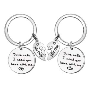 Drive Safe Keychain Set Couple Gift I need you here with me Keyring for Mom Dad Girlfriend Boyfriend Gift (442)