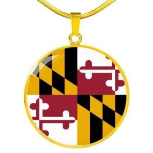 Express Your Love Gifts Maryland State Flag Necklace Stainless Steel or 18k Gold Circle Pendant 18-22"