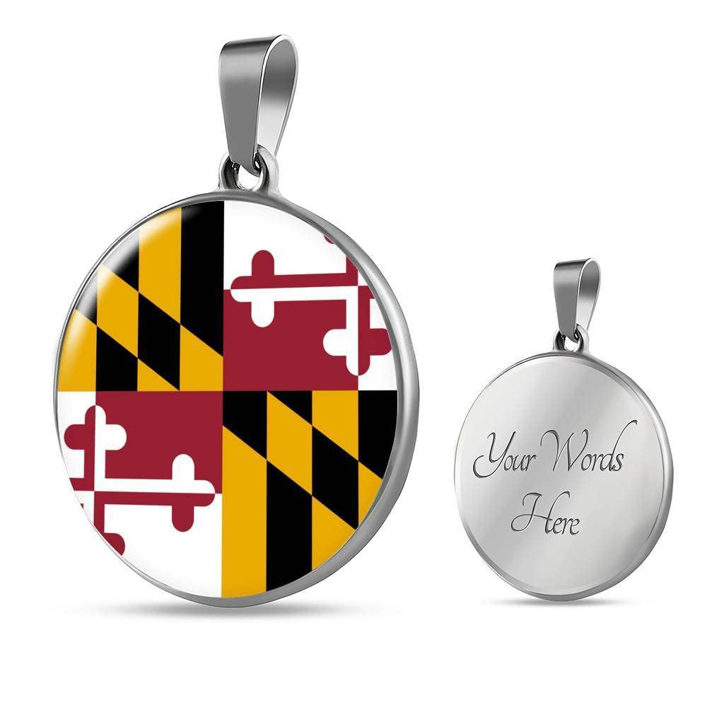 Express Your Love Gifts Maryland State Flag Necklace Stainless Steel or 18k Gold Circle Pendant 18-22"