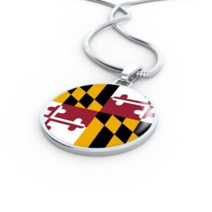 Express Your Love Gifts Maryland State Flag Necklace Stainless Steel or 18k Gold Circle Pendant 18-22"