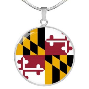 Express Your Love Gifts Maryland State Flag Necklace Stainless Steel or 18k Gold Circle Pendant 18-22"