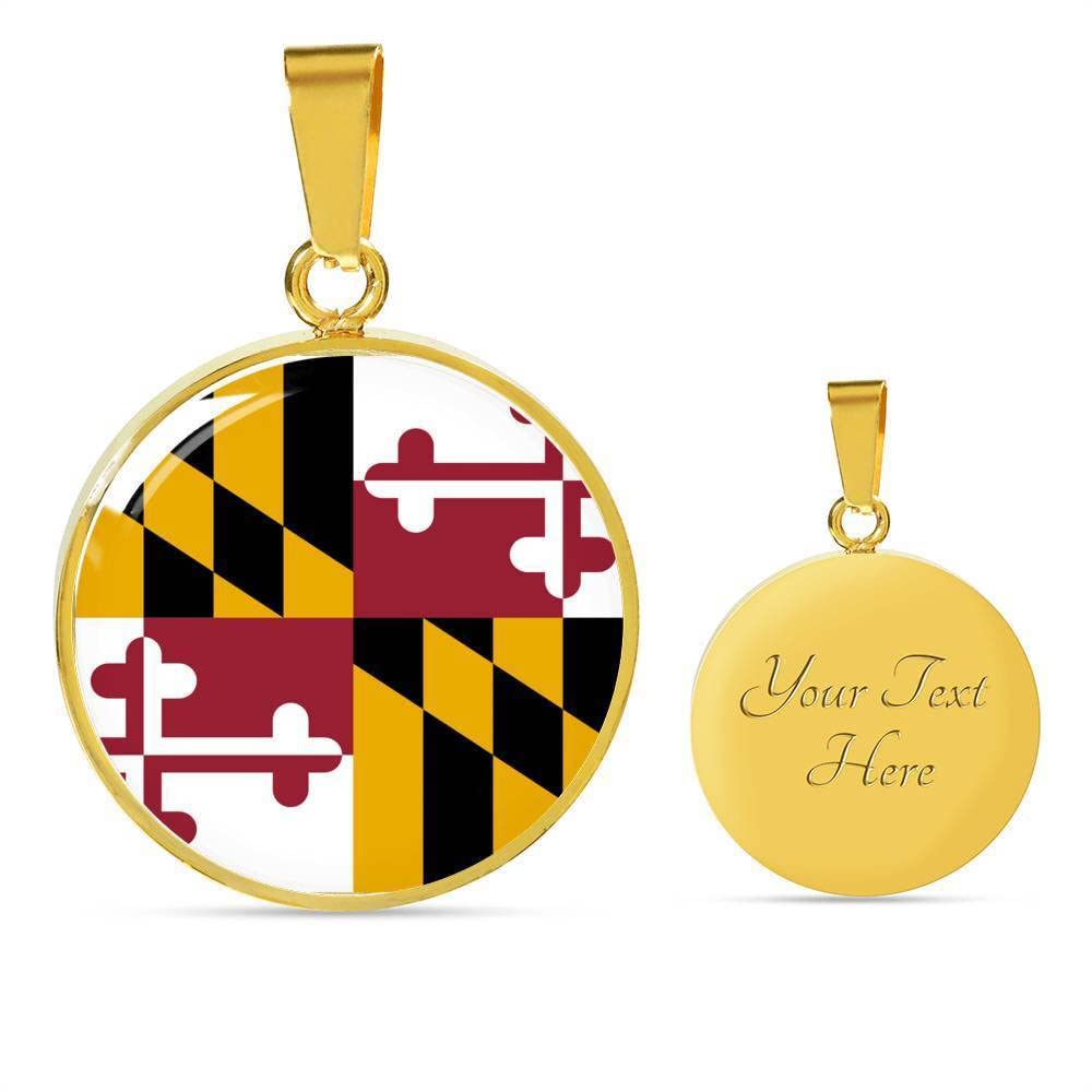 Express Your Love Gifts Maryland State Flag Necklace Stainless Steel or 18k Gold Circle Pendant 18-22"