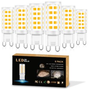 golspark g9 led bulbs, 4w chandelier light bulbs (40w halogen equivalent),3000k soft white, g9 bi pin base,non-dimmable,360 degrees beam angle,400lm,pack of 6