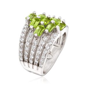 Ross-Simons 3.40 ct. t.w. Peridot and .60 ct. t.w. White Topaz Multi-Row Ring in Sterling Silver. Size 6