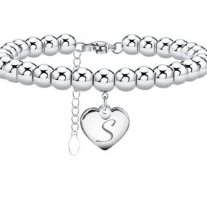 Monily Initial Bracelet for Women Heart Tag Bead Bracelet Letter S Bracelets Birthday Gifts for Her