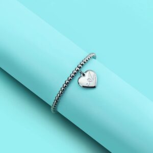 Monily Initial Bracelet for Women Heart Tag Bead Bracelet Letter S Bracelets Birthday Gifts for Her