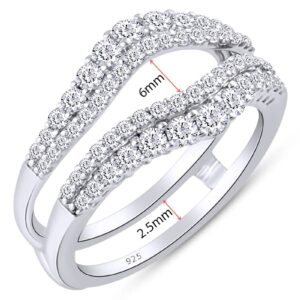 AFFY 1 Ct. Round Double Row Pave Set Curved Enhancer Guard Bridal Wedding Engagement Ring In 14K White Gold Over Sterling Silver With Cubic Zirconia, Gift For Her Ring Size -8