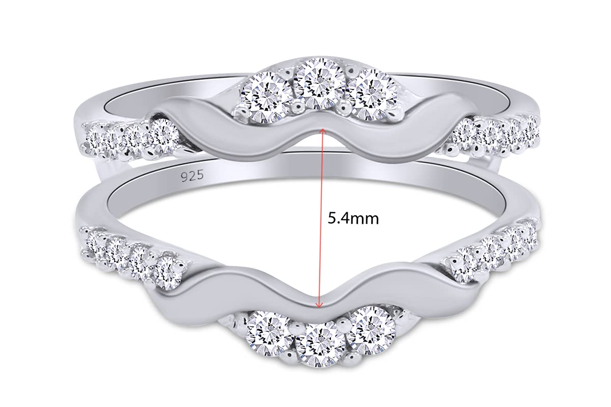 AFFY 1/3 Ct. Round Chevron Ring Guard Enhancer with Cubic Zirconia in 14K Gold Over Sterling Silver 0.33 Carat Ring Size-6