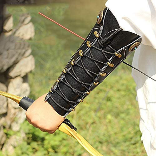 Windfulogo PU Leather Archery Arm Guard Hand Protector Brace Longbow Hunting Shooting Black