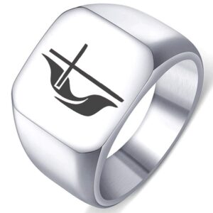 cross united methodist umc and flame womens stainless steel ring