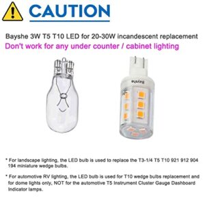 BAYSHE T10 Wedge Base LED Light Bulb 3watt Equivalent to 30W Halogen 12VAC/DC for Camper RV Tailer Outdoor Landscape Patio Path Driveway Malibu Lighting(6000K Daylight White)-8 Pack