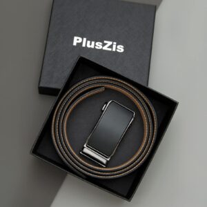 PlusZis 28"-68" Men's Leather Ratchet Dress Belt Big And Tall With Automatic Buckle